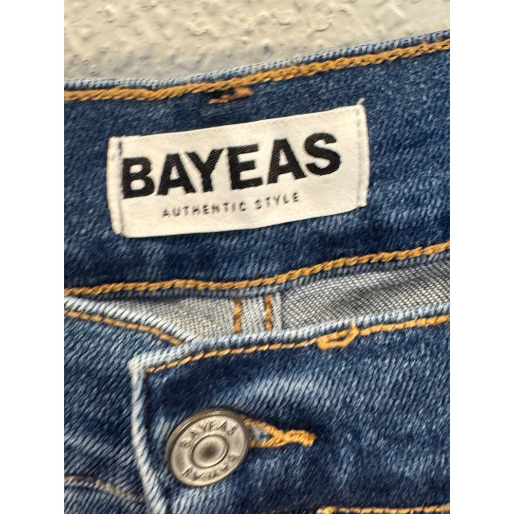 Bayeas Womens 14W High Rise Cropped Straight Distressed Jeans Blue Stretch - Picture 5 of 11